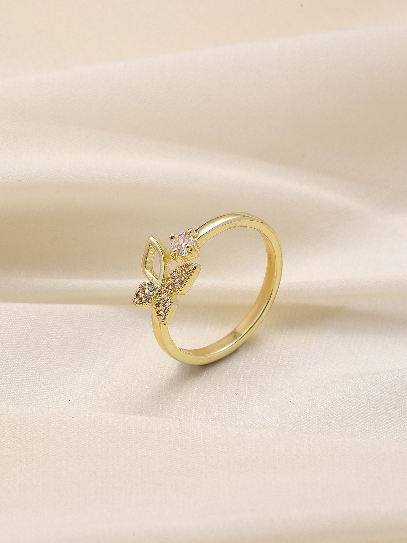 Simple, cold and irregular butterfly full of diamonds opening copper micro-inlaid zircon ring light luxury versatile personality ladies ring