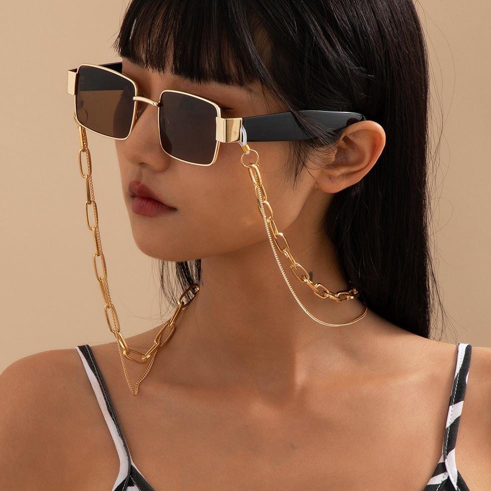 Fashion personality double-layer chain glasses chain female hip-hop simple retro geometric hanging neck sunglasses chain