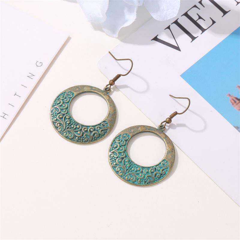 Ethnic Antique Earrings Ancient Bronze Round Pattern Earrings Female Ancient Elements Ear Jewelry