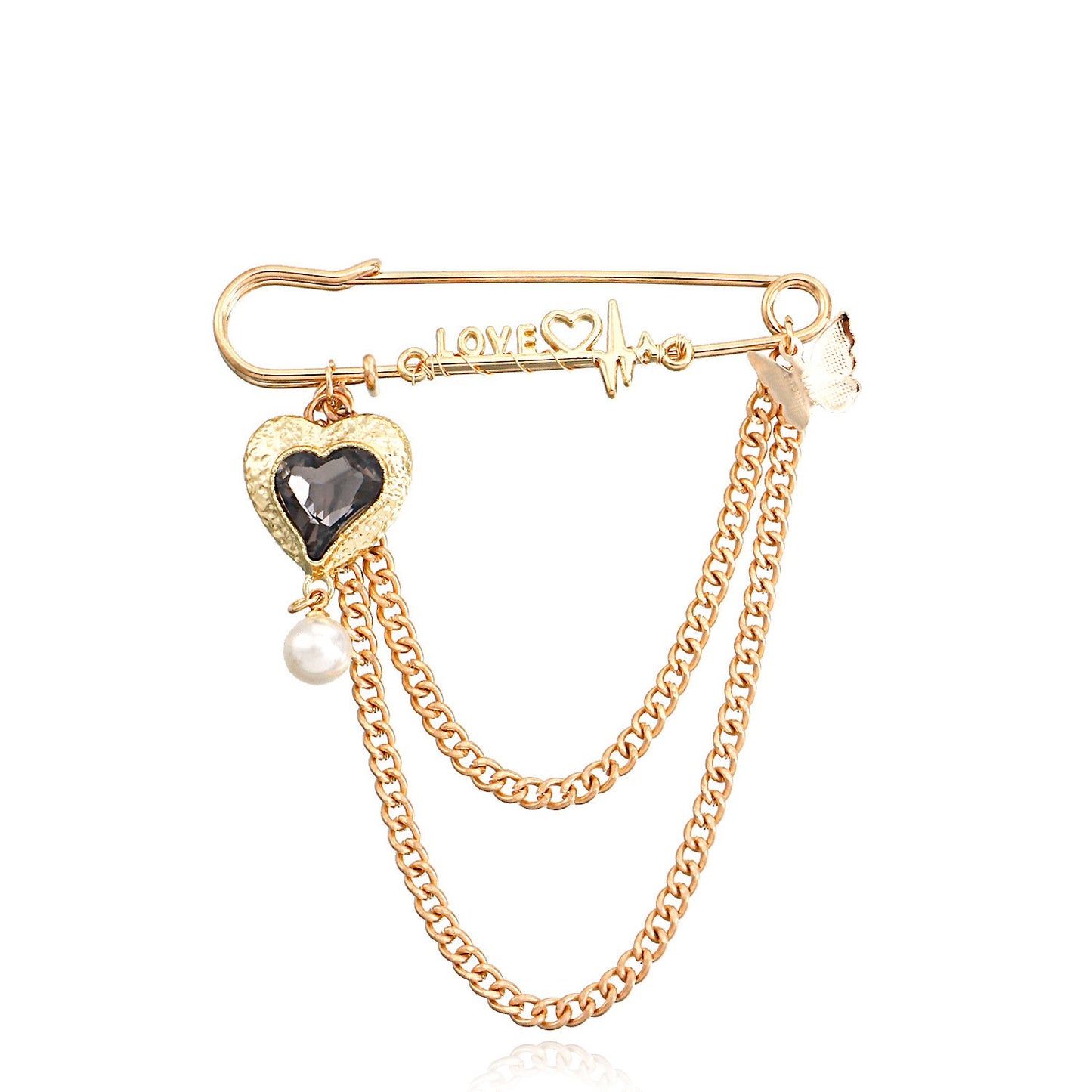 Jewelry ins long tassel black zircon love pendant brooch accessories women's clothing pendant