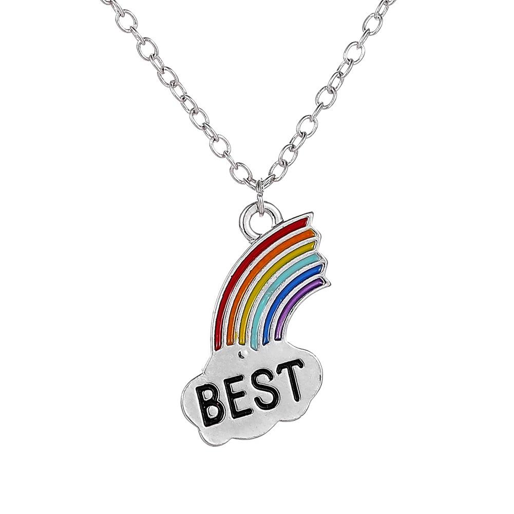 Rainbow Cloud Mosaic Necklace Set Simple Rainbow Pendant Clavicle Chain Necklace Jewelry