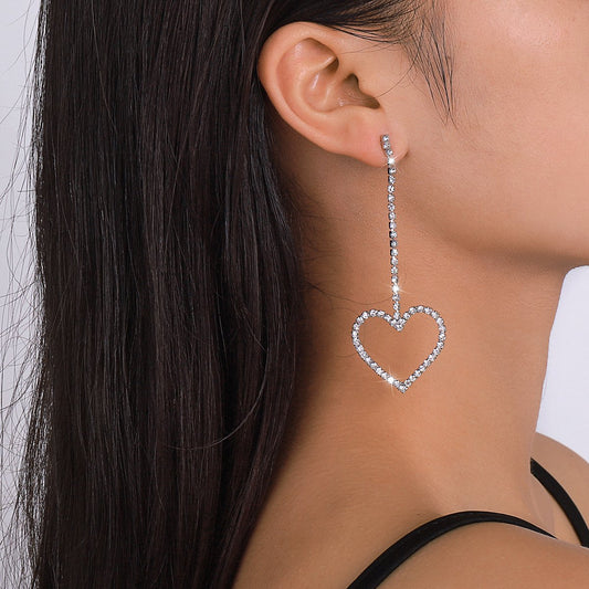 E1551 Rhinestone Tassel Love Geometric Earrings Exaggerated Long Fairy Earrings Modern Temperament Earrings