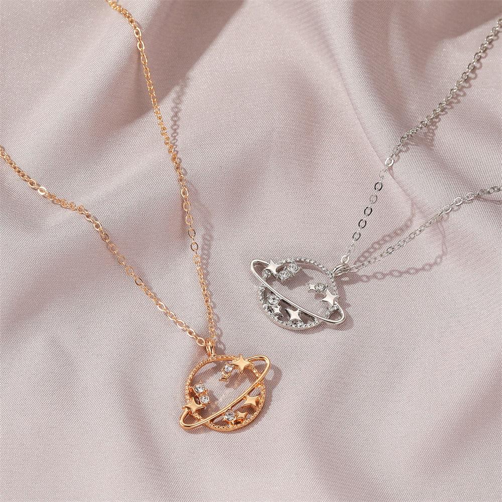 Fashionable Hollow Planet Necklace Xiaohongshu Same Style Clavicle Chain Simple Zircon Cosmos Set Chain