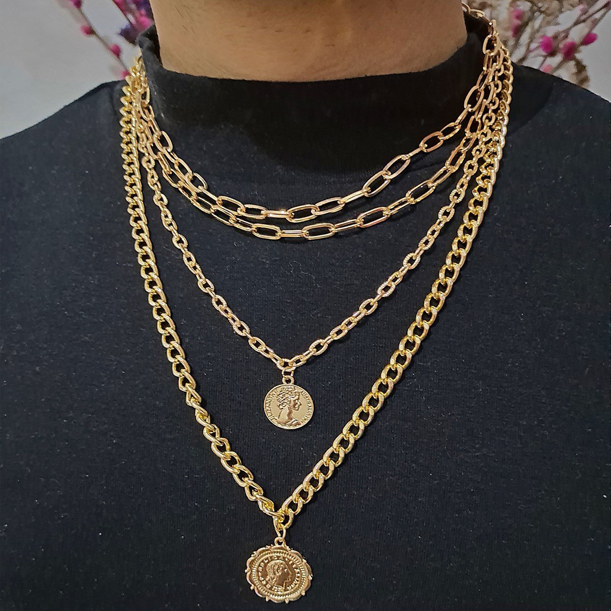 Jewelry Heavy Metal Texture Queen Embossed Pendant Necklace Sweater Chain Female Simple Multilayer Necklace