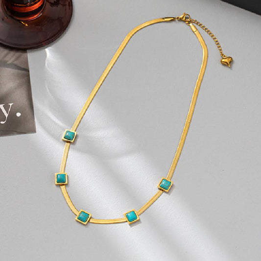 ins natural square emerald zircon clavicle chain titanium steel letter square blade chain niche light luxury