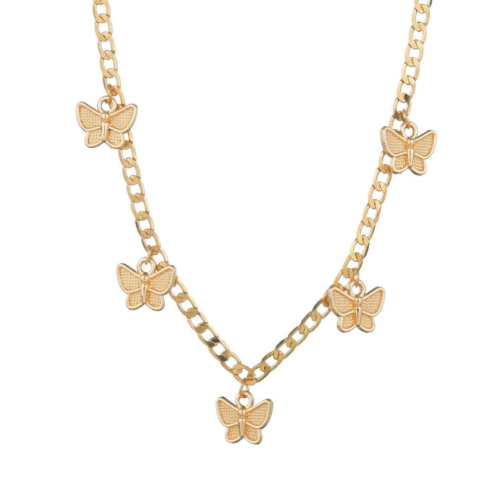Ins Fashion Retro Gold Butterfly Pendant Necklace Popular Short Necklace Clavicle Chain