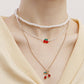Jewelry fashion double red cherry pendant necklace female imitation pearl necklace ins necklace