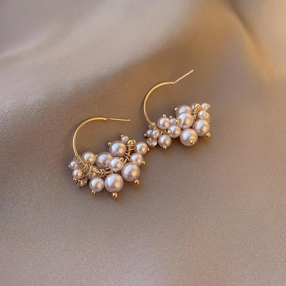 S925 silver needle multi-layer pearl earrings super fairy temperament C-shaped earrings female French celebrity earrings earrings