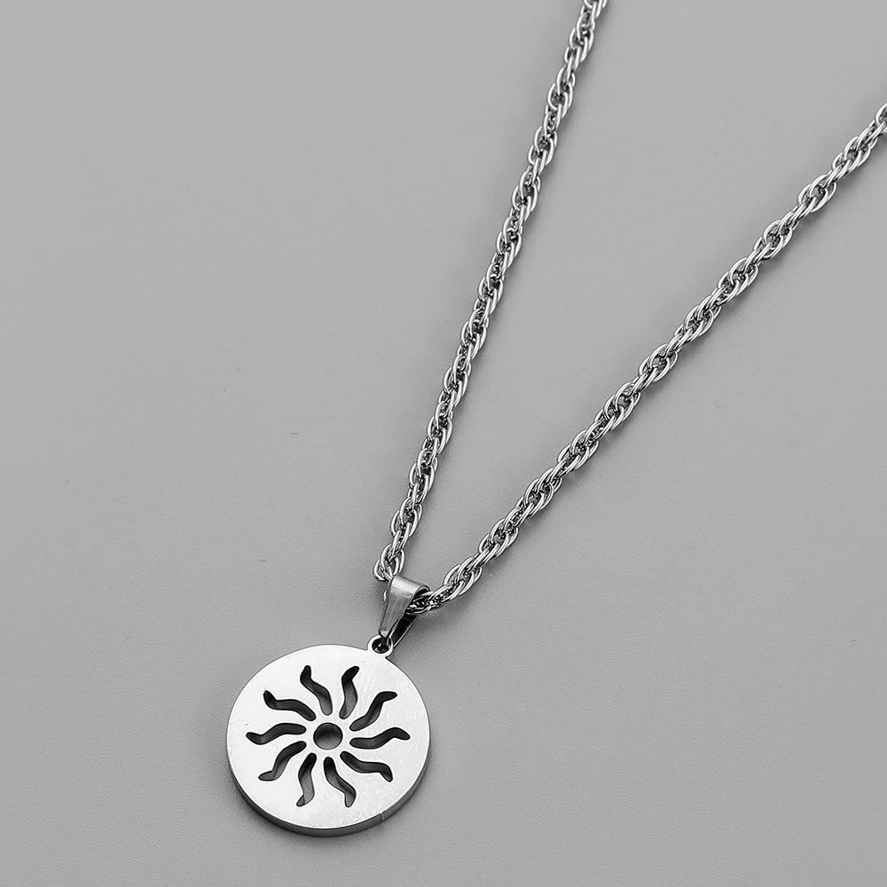 Fashion Simple Personality Design Niche Senior Men Stainless Steel Sun Coin Pendant Necklace Necklace