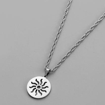 Fashion Simple Personality Design Niche Senior Men Stainless Steel Sun Coin Pendant Necklace Necklace