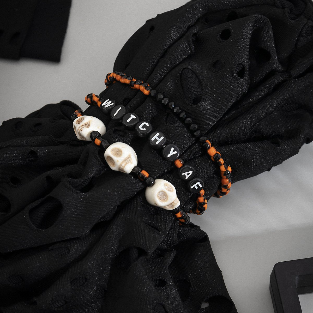 Jewelry Retro Skull Letter Witch Bracelet Set Sweet Cool Beaded Elastic Hand Jewelry Female