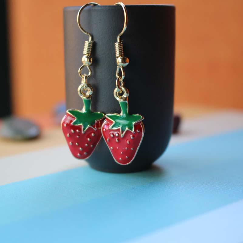 Fruit series earrings drop oil alloy red strawberry earrings holiday gift direct supply