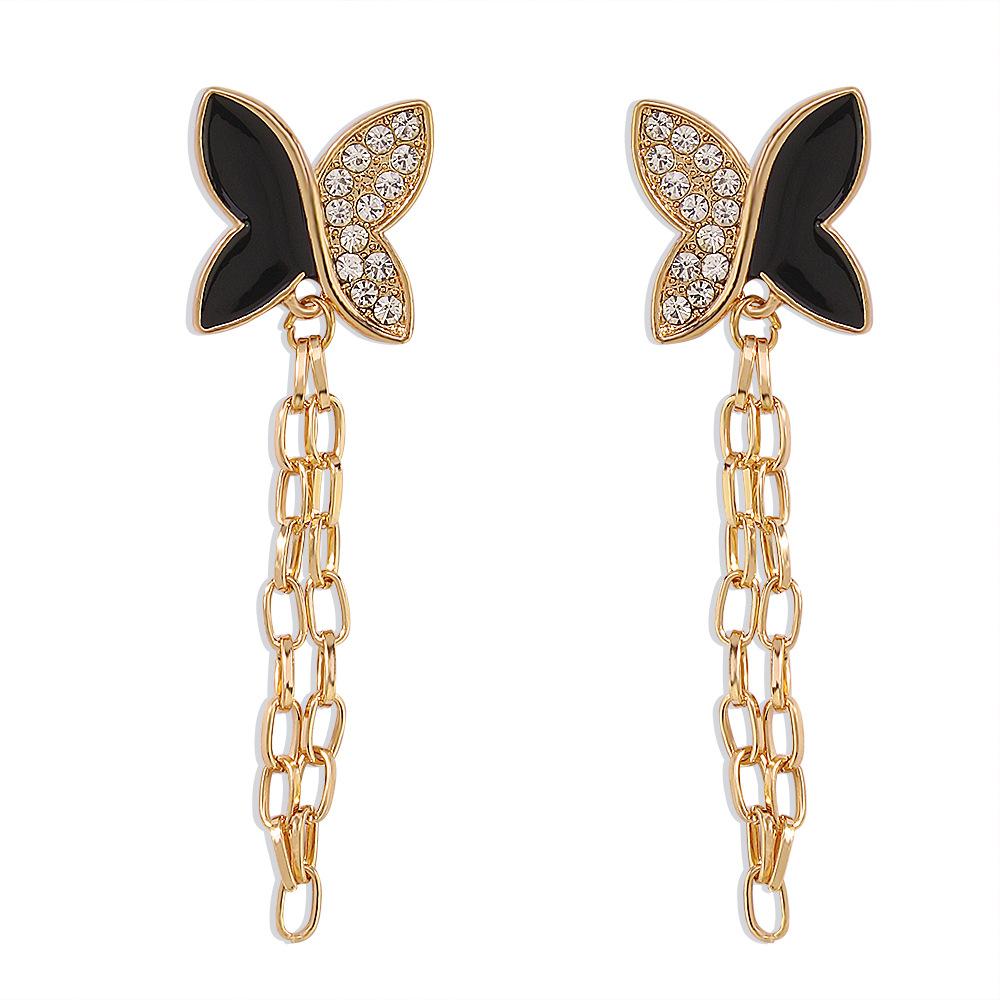 E1118 Jewelry Alloy Drip Oil Chain Butterfly Micro-Inlaid Earrings Personalized Tassel Long Earrings