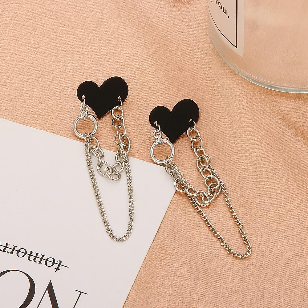 Ins black love earrings cold net red fashion heart-shaped chain earrings long tassel earrings tide