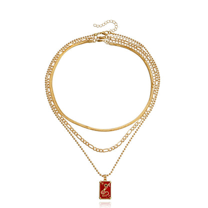 Jewelry tide color multi-layer mini snake square pendant necklace female choker