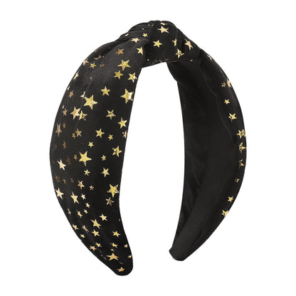 F4693 Jewelry Velvet Retro Knotted Sweet Hair Ornament Solid Color Five-pointed Star Temperament Wide-Brim Headband