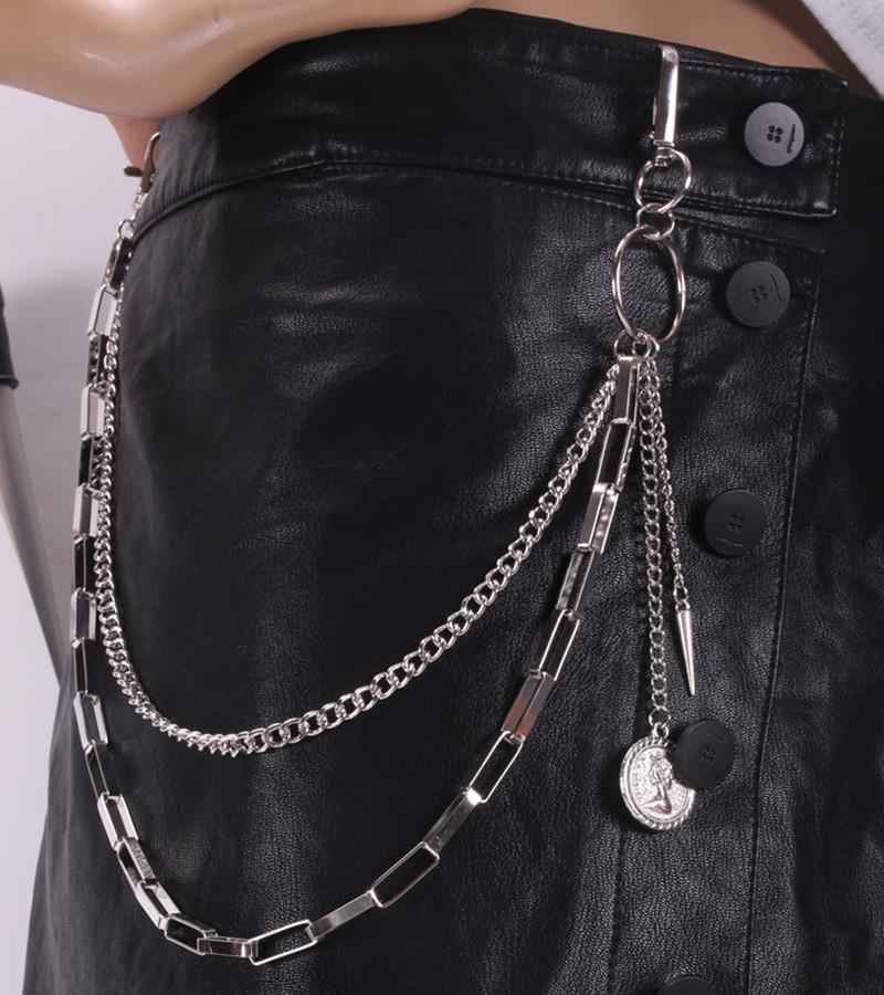 Ins Harajuku street bungee disco cool personality ornaments metal pants chain double waist chain belt accessories tide