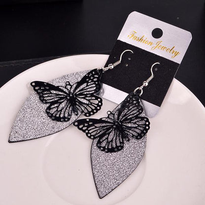 Retro actress with the same style hollow butterfly frosted earrings exaggerated brand earrings