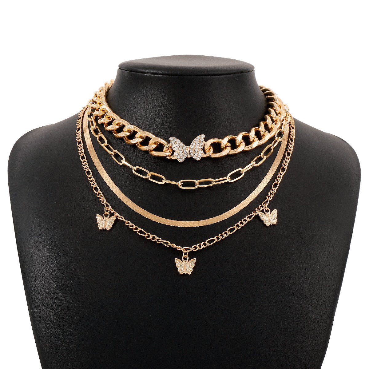 N1448 Punk hip-hop mix-and-match necklace exaggerated multi-layered necklace with butterfly micro-inlaid heavy industry necklace