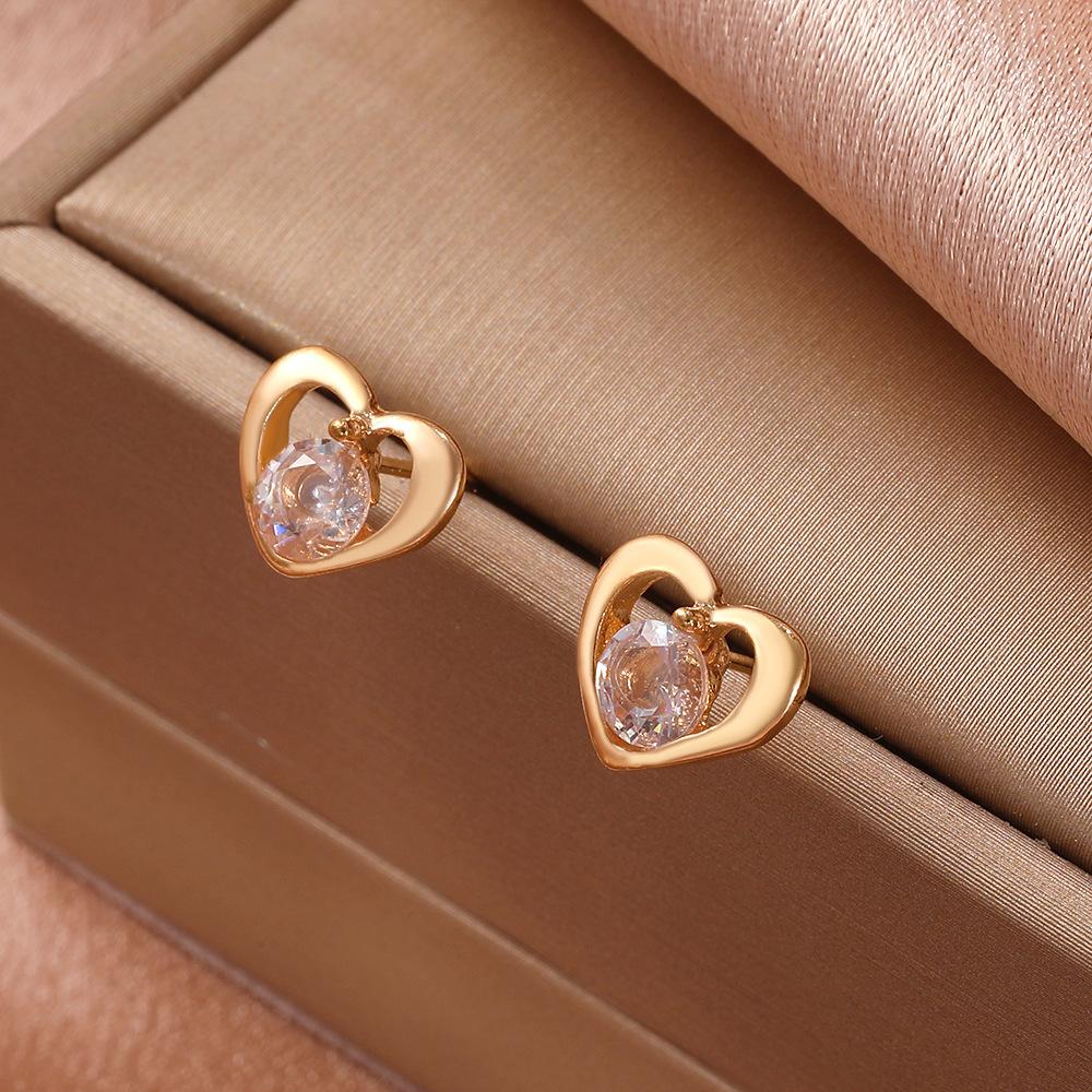 Simple love earrings fashion metal zircon peach heart earrings Dongdaemun earrings for women