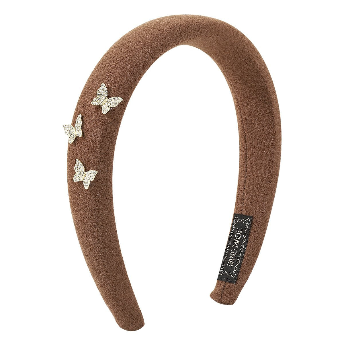 F561 Solid Color Retro Fashion Headband Thick Sponge High Skull Top Butterfly French Elegant Rhinestone Headband Female
