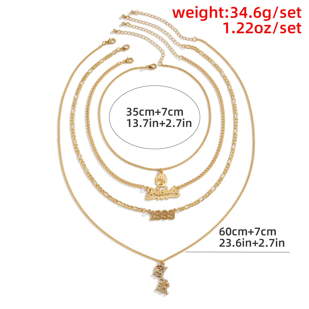 Metal Round Number Pendant Necklace Hip Hop Retro Diamond-studded Alphabet Clavicle Chain Necklace