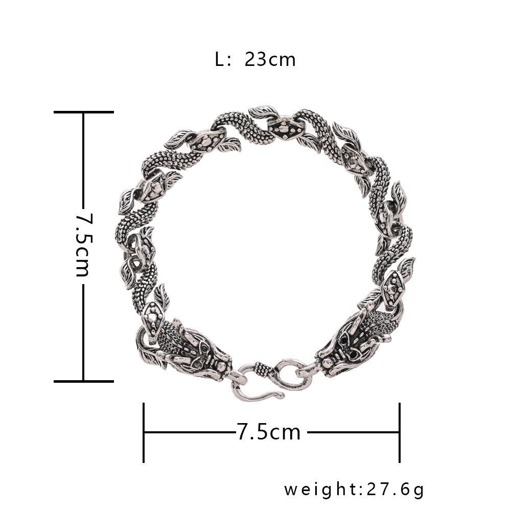 Trendy punk street men's ancient silver double dragon bracelet exaggerated fashion jewelry