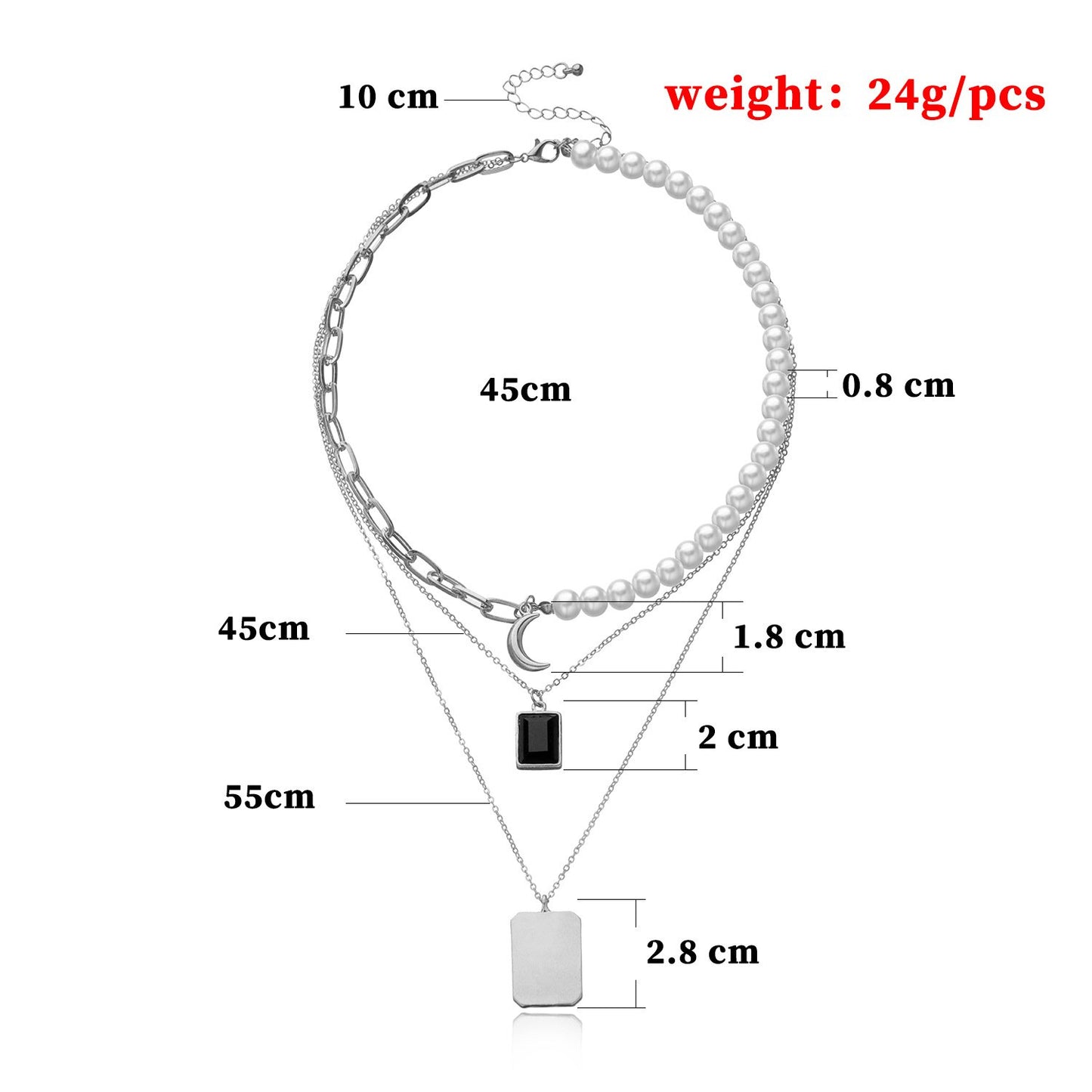 Jewelry Fashion Multilayer Pearl Gem Crescent Pendant Necklace Female Retro Handmade Necklace