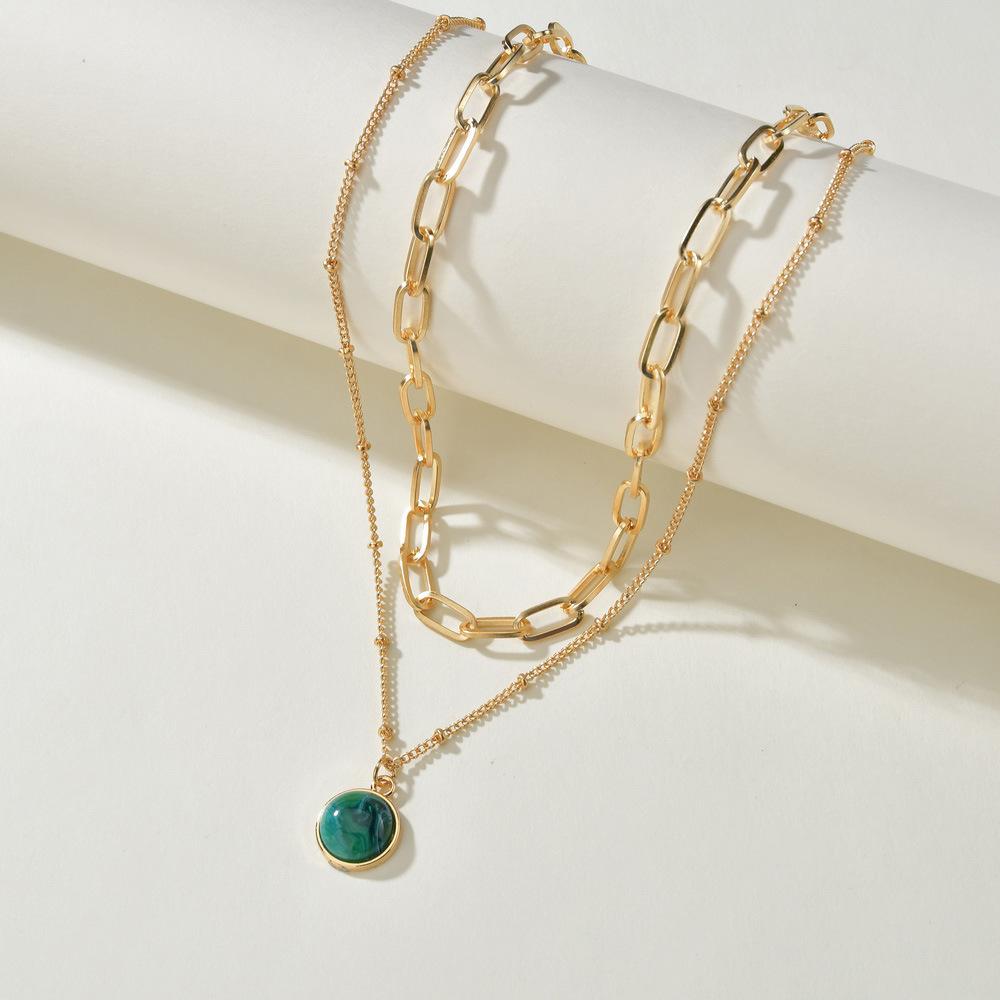 Fashion Vintage Double Layer Necklace Women Green Accessories Pendant Necklace Accessories