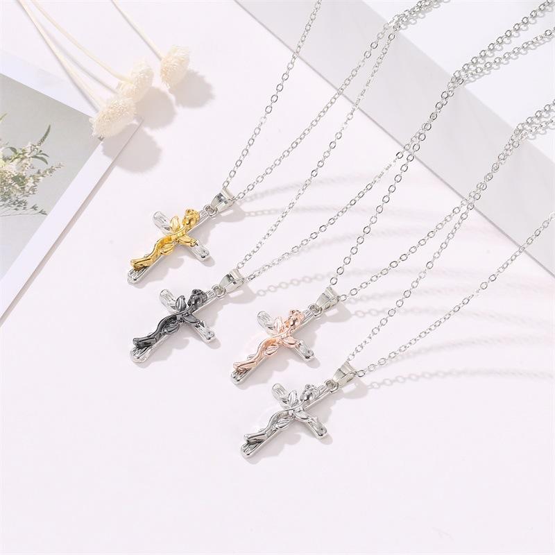 Vine Cross Necklace Retro Fashion Leaf Cross Necklace Men and Women Simple Necklace