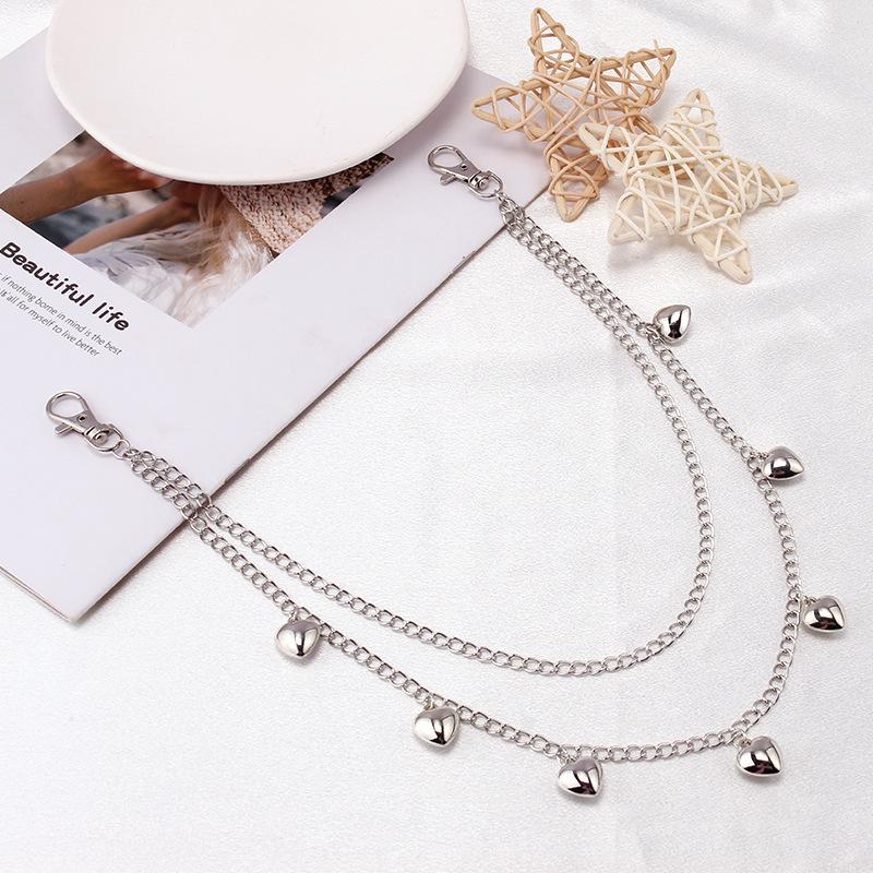 Punk fashion ins jewelry men and women trend hip-hop lock-shaped body chain double-layer peach heart jeans chain