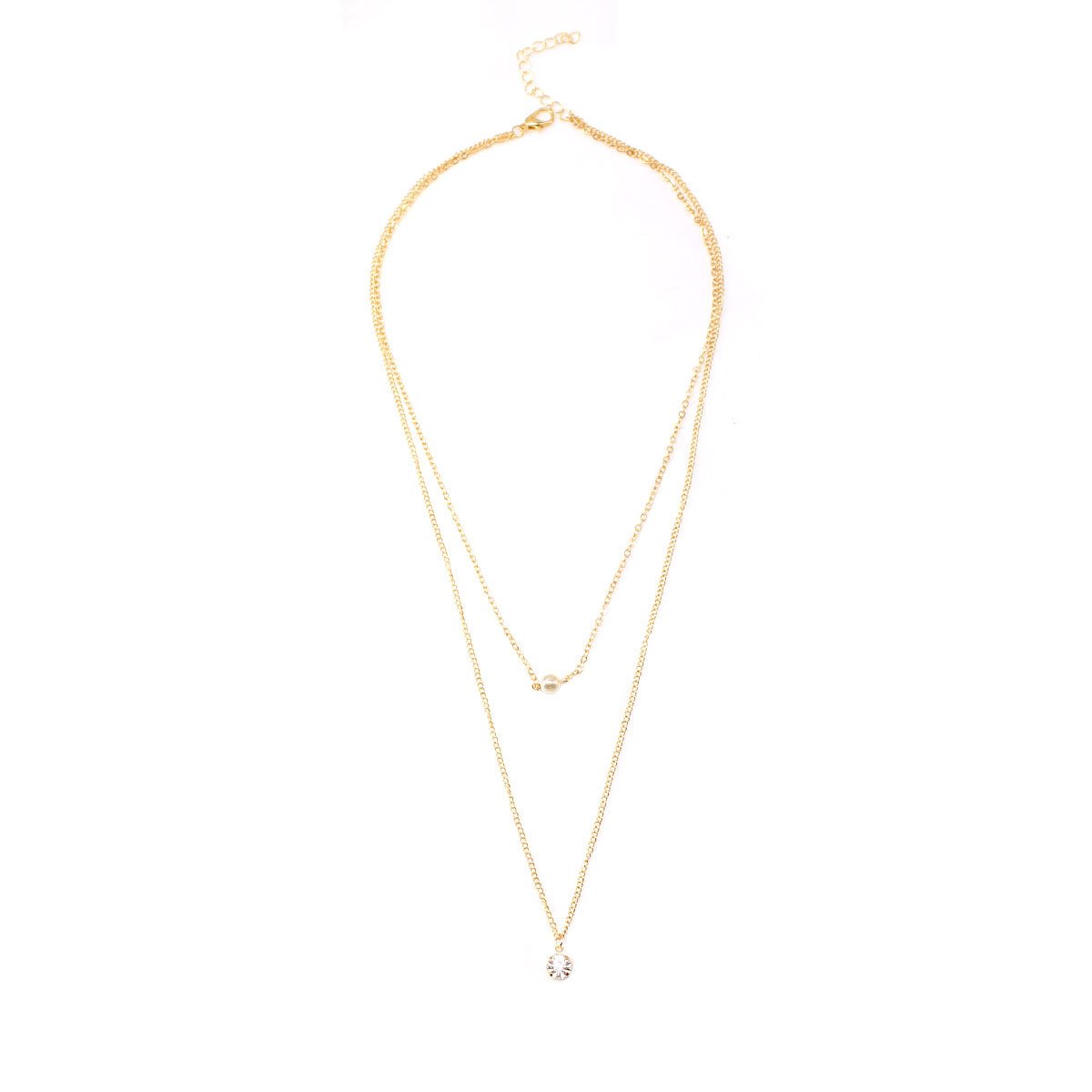 Jewelry Street Shot Imitation Pearl Rhinestone Layered Clavicle Chain Pendant Necklace Women's Necklace