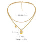 Fashion Stainless Steel Geometric Gold Letter M Shell Pendant Titanium Steel Double Layer Necklace Clavicle Chain Women