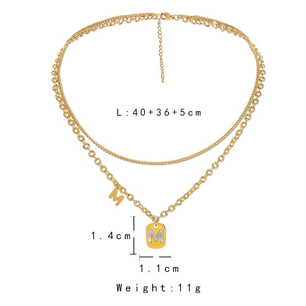 Fashion Stainless Steel Geometric Gold Letter M Shell Pendant Titanium Steel Double Layer Necklace Clavicle Chain Women