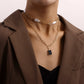 Jewelry fashion double-layer special-shaped pearl bamboo chain black zircon pendant necklace female punk