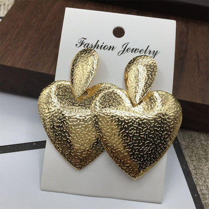 Gold Heart Stud Earrings Exaggerated Atmosphere Birthday Gift Earrings Ornaments