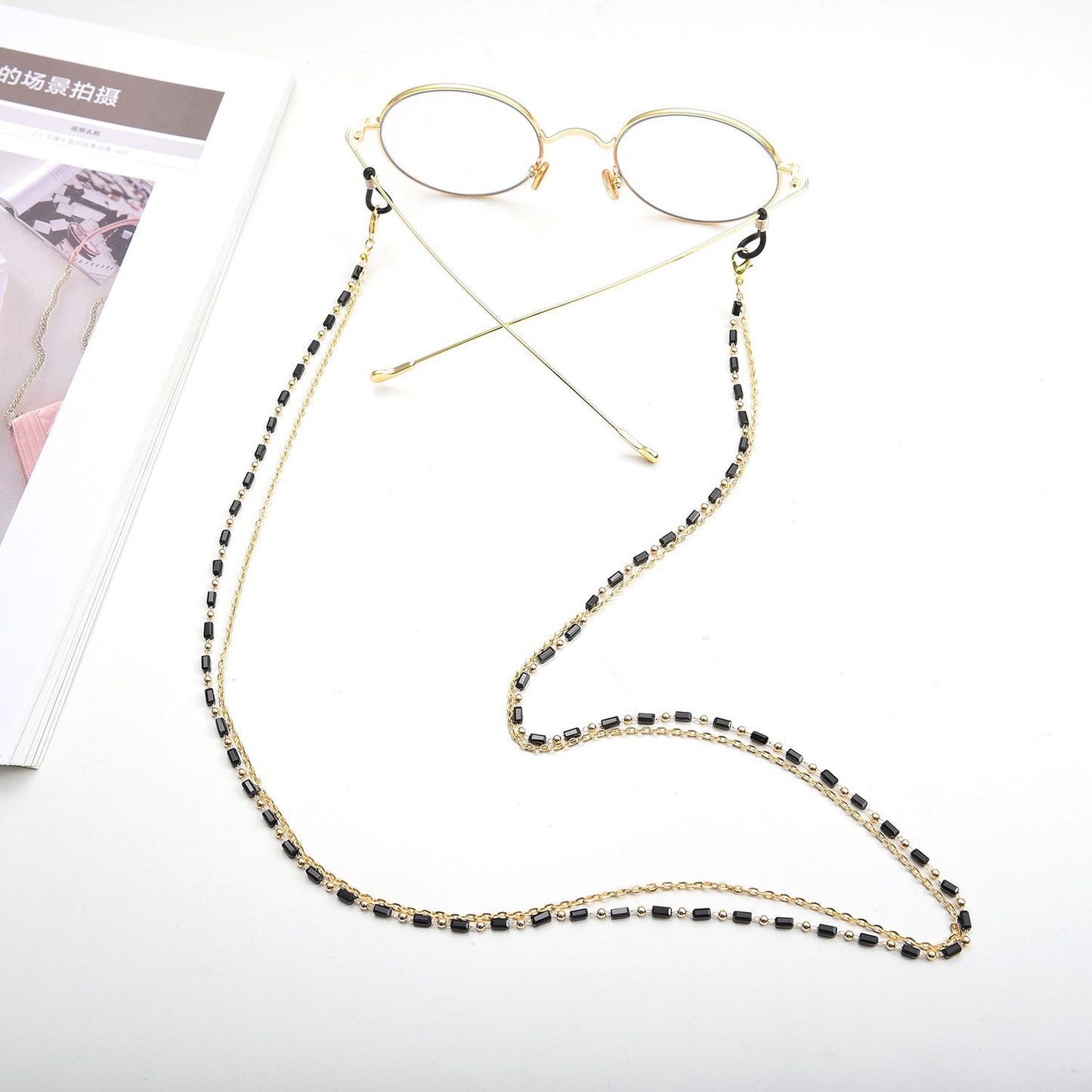 Jewelry Double Layer Acrylic Black Diamond Copper Bead Chain Glasses Chain Fashion Glasses Mask Accessories Female