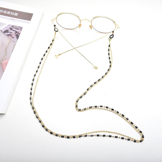 Jewelry Double Layer Acrylic Black Diamond Copper Bead Chain Glasses Chain Fashion Glasses Mask Accessories Female