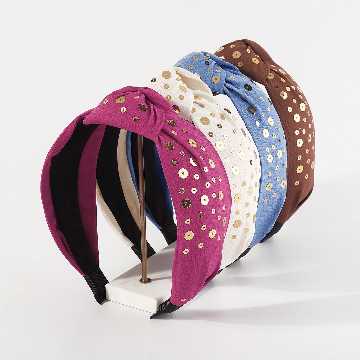 F5175 retro solid color knotted geometric headband round sequins personality simple and elegant pressure hair headband