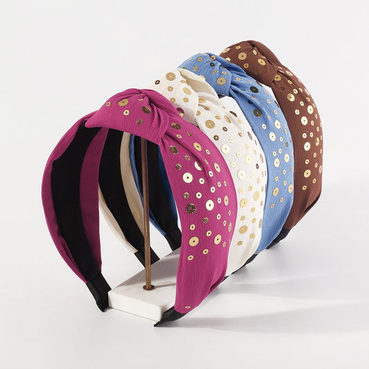F5175 retro solid color knotted geometric headband round sequins personality simple and elegant pressure hair headband