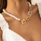 Trendy Geometric Diamond Ring Chain Necklace Female Hip Hop Retro Imitation Pearl Clavicle Chain Necklace