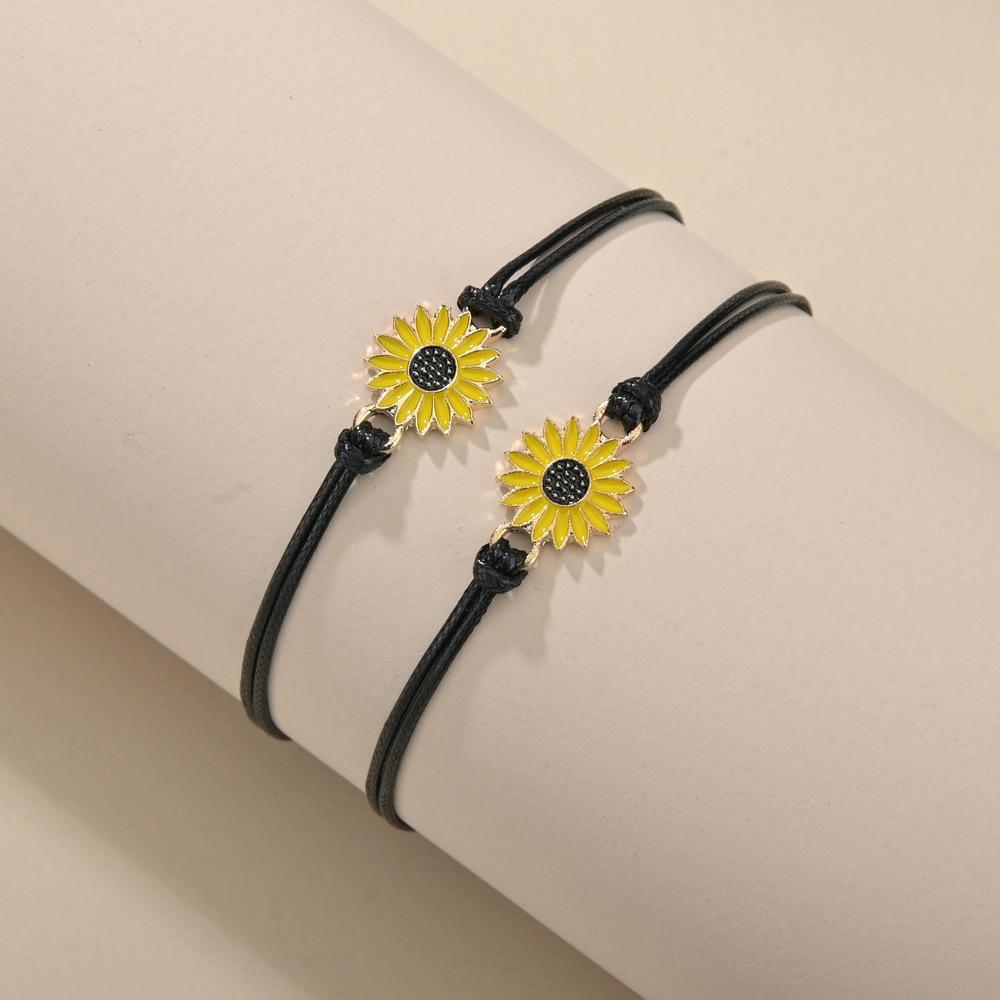 Accessories Card Bracelet Couple Bracelet Retro Alloy Drip Oil Sunflower Adjustable Braided Bracelet Bracelet