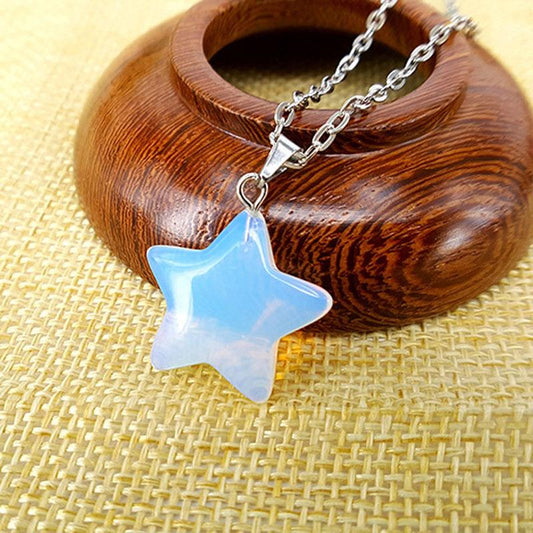 Opal Pentagram Pendant Kids Clavicle Chain Natural Stone Necklace Ornament Halloween