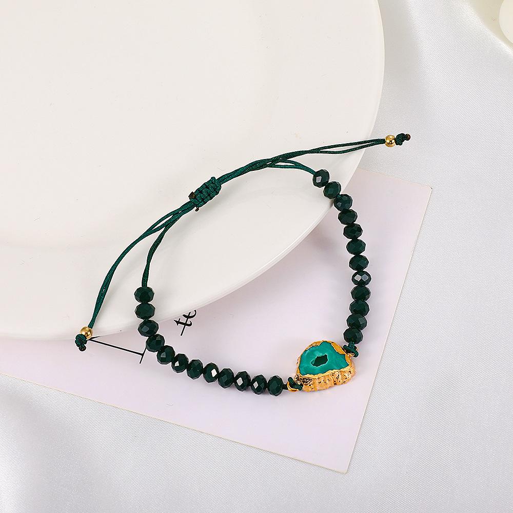 ins acrylic irregular dark green beaded bracelet creative design sense resin ore woven bracelet fashion