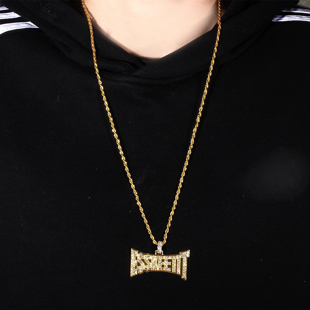 HIPHOP punk men's unisex pendant ESSKEETIT letter diamond hip-hop necklace jewelry