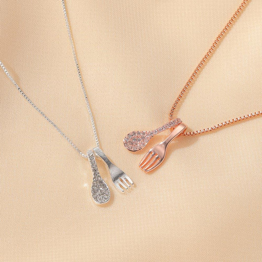 Internet celebrities recommend fork and spoon necklace Personality eating is a blessing Necklace Three meals a day Clavicle chain Niche light luxury jewelry