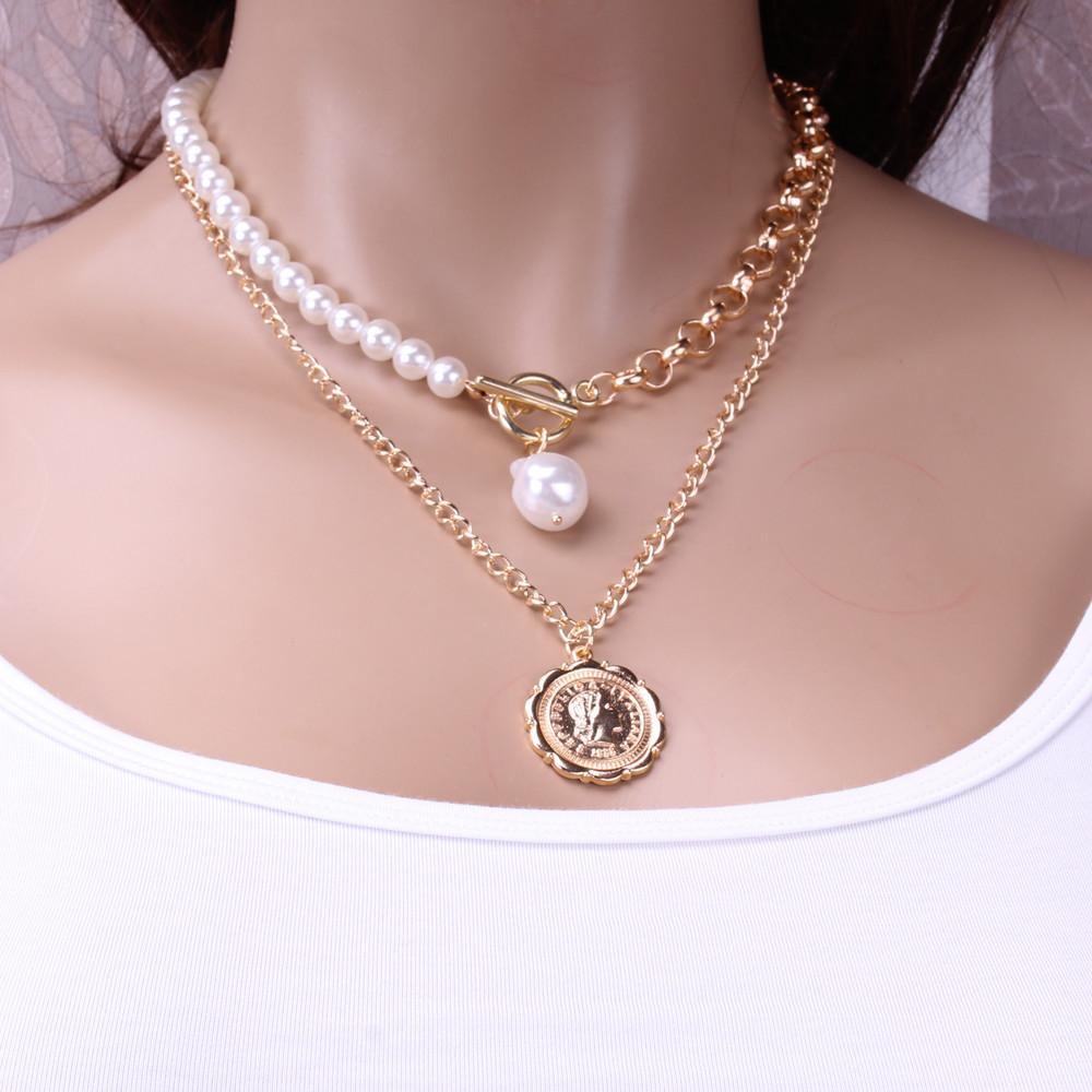 Baroque Pearl Necklace Double Clavicle Chain Collar Short Necklace Women