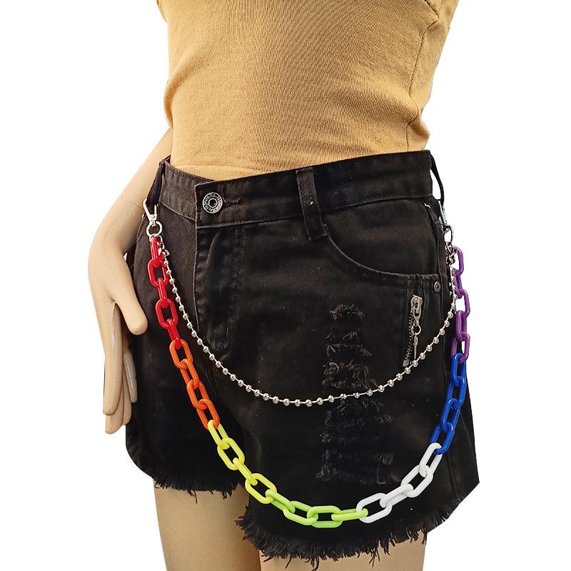 Fashion Rainbow Candy Color Resin Metal Chain Punk Hip Hop Double Pants Chain