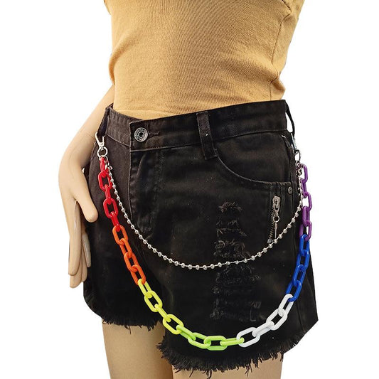 Fashion Rainbow Candy Color Resin Metal Chain Punk Hip Hop Double Pants Chain