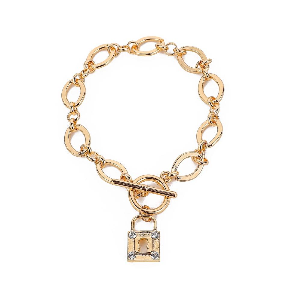 Creative Trend OT Buckle Golden Thick Chain Diamond Padlock Bracelet Fashion Temperament Hand Jewelry Female